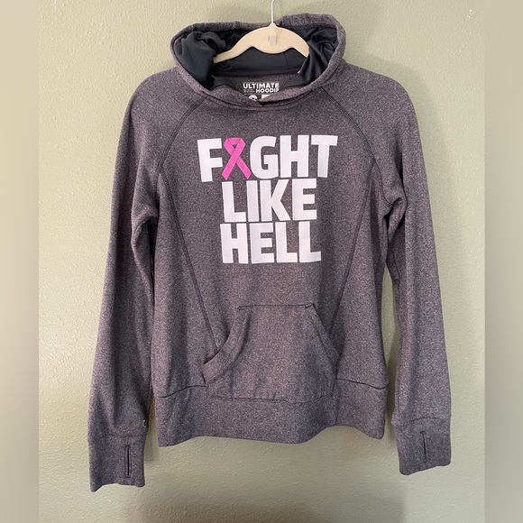 Adidas Ultimate Gray Hoodie "Fight Like Hell" Cancer Small - Picture 2 of 9